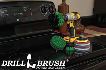 Drillbrush Kitchen Cleaning Supplies - Whole Household Scrubbing Pads and Medium Stiffness Brushes - Stove Top and Oven Rack Cleaning Brush Kit - Sink, Tile, Laminate, Vinyl, Pan, Countertop Scrubber - color: Green
