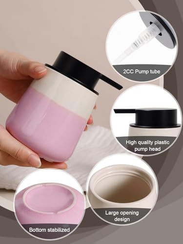 INGOFIN Ceramic Hand Soap Dispenser - 12 oz Liquid Lotion Dispenser Bathroom, Refillable Modern Dish Soap Dispenser with Pump for Kitchen, Beige and Pink - color: Beige and Pink-liquid