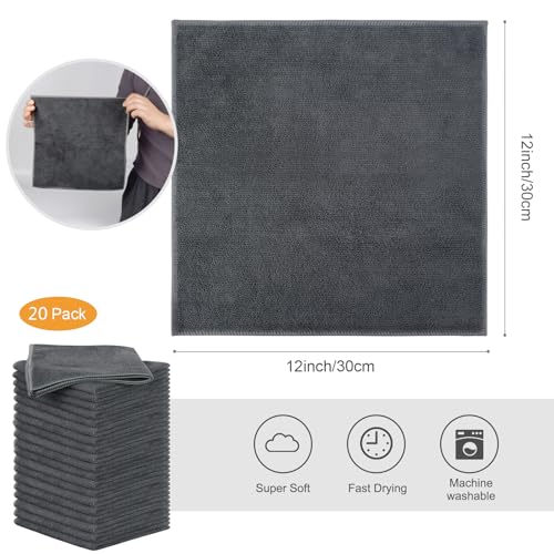 SINLAND Microfiber Rag Absorbent Cleaning Cloth Kitchen Dish Cloth Quick Dry Streak Free Dish Rags Glass Cloths 12inchx12inch 20 Pack Grey - color: Greyx20