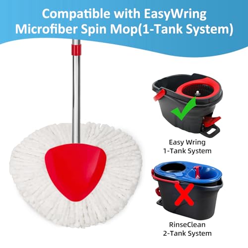 2 Pack Spin Mop Replacements Head Compatible for O ceda EasyWring 1 Tank System, Microfiber Mops Refills Hardwood Floor Cleaning, Base and 30-58in Handle Set Combo