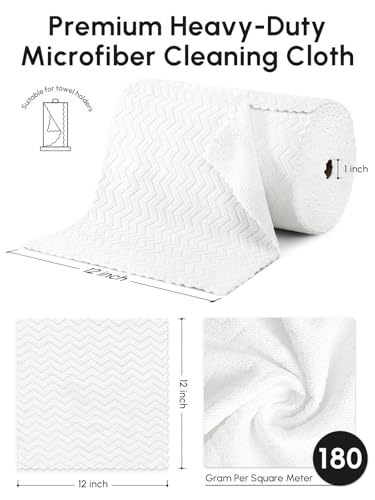 Microfiber Cleaning Cloths Roll, 75 Pack Tear Away Microfiber Towels Roll, 12" x 12" Lint Free Rags, Reusable Cleaning Cloths, Washable, Scratch Free,Ultra Absorbent Dish Rags(White Ripple) - color: White Ripple, size: 75 pack