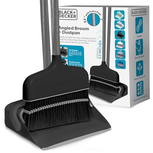 BLACK+DECKER Butler Broom & Dustpan Set - Stand-Up Design - Lightweight, Space-Saving Combo for Kitchen, Living Room, Bathroom, Lobby Floors - Home Cleaning Essential, Black/Grey - size: Black/Grey Butler Broom & Dustpan