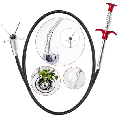 Drain Snake Hair Clog Remover Tool - Sink Drain Cleaner for Sewer Kitchen Bathroom Shower Tub Toilet Clogged Drains Opener Cleaning Tool, Flexible Grabber Claw Pick Up Reacher Tool