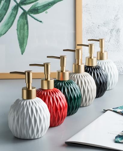 Ceramic Soap Dispenser White with Gold Pump,Modern Design Cylindrical Lotion Dispenser Bottle,Refillable Liquid Hand Soap Dispenser for Kitchen,Bathroom,Washroom - color: White（b）
