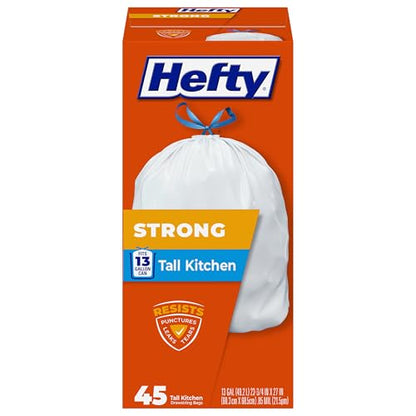 Hefty Strong Tall Kitchen Trash Bags, Unscented, 13 Gallon, 45 Count - size: 45 Count (Pack of 1)