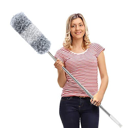 DELUX Microfiber Feather Duster Extendable Duster with 100 inches Extra Long Pole, Bendable Head & Long Handle Dusters for Cleaning Ceiling Fan, High Ceiling, Blinds, Furniture & Cars - color: White