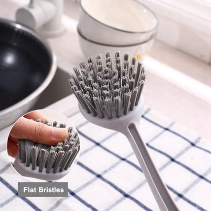 Scrub Brush for Cleaning Dish 2pcs, Round/Triangular Head, Stiff Bristles Long Handle Kitchen Scrubber with Scraper for Sink, Pan, Pot, Dishwashing, Vegetable (2)