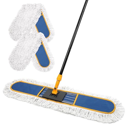 24" Dust Mop for Floor Cleaning, Large Areas Dry & Wet Mop with 2 Washable Cotton Pads, Efficiently Picks Up Pet Hair & Dust for Hardwood, Tile, Laminate, Patio