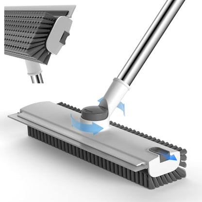 Pool Scrub Brush with 52" Pole, 3 in 1 Pool Cleaning Brush with Squeegee, Floor Scrub Brush with Long Handle, Deck Brush for Swimming Pool Tile Wall Patio Concrete White - color: White