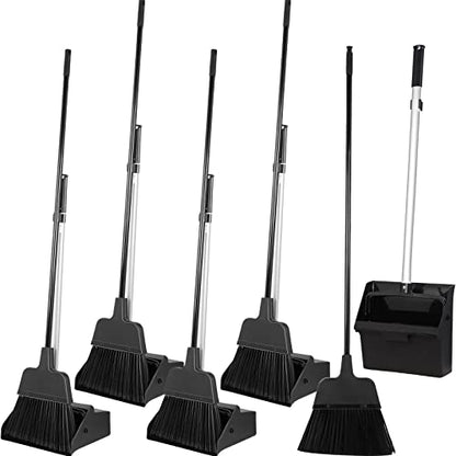 Mumufy 5 Set Lobby Dustpan with Broom Set Lobby Upright Dust Pan and Broom with Long Handle Heavy Duty Commercial Dustpan Combo for Restaurants Kitchen Office Home