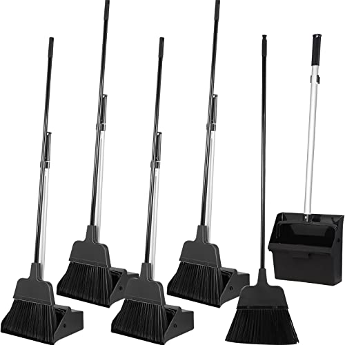 Mumufy 5 Set Lobby Dustpan with Broom Set Lobby Upright Dust Pan and Broom with Long Handle Heavy Duty Commercial Dustpan Combo for Restaurants Kitchen Office Home