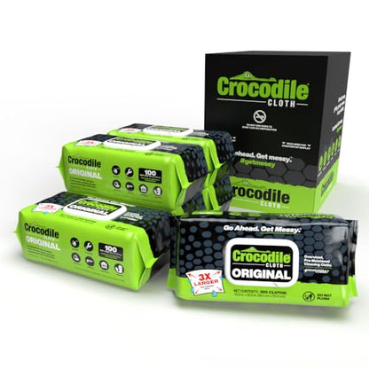Crocodile Cloth Original Cleaning Wipes, Heavy-Duty Multi-Surface Hand & Tool Wipes, Water-Based, Safe on Skin, 600 Count (6 Packs of 100), 15 x 10 Inch - size: 100Count (Pack of 6)