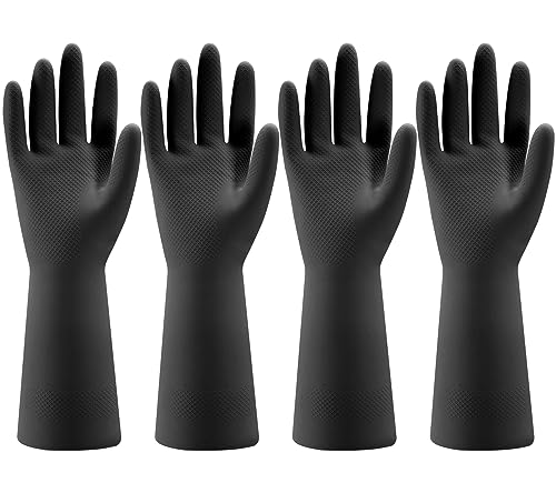 Bamllum 4 Pairs Rubber Kitchen Dishwashing Gloves - Reusable Household Cleaning Gloves for Washing Dishes and Cleaning Tasks, Flexible Long-lasting and Non-Slip (Small, Black) - size: Small