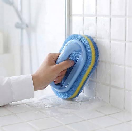 Multifunctional Cleaning Brush with Handle, Thick Sponge Scrubber for Kitchen, Bathroom, Bathtub, Sink & Floor, 1 Pack (Blue) - color: Blue