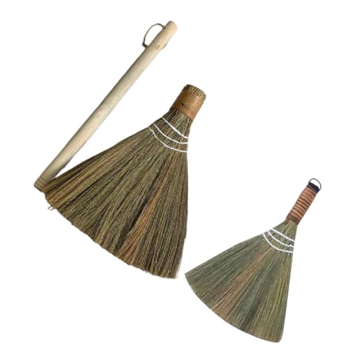 ULTECHNOVO 2pcs Soft Brooms with Detachable Long Handles, Small Woven Handheld Whisk Broom Set for Home Dusting and Floor Cleaning