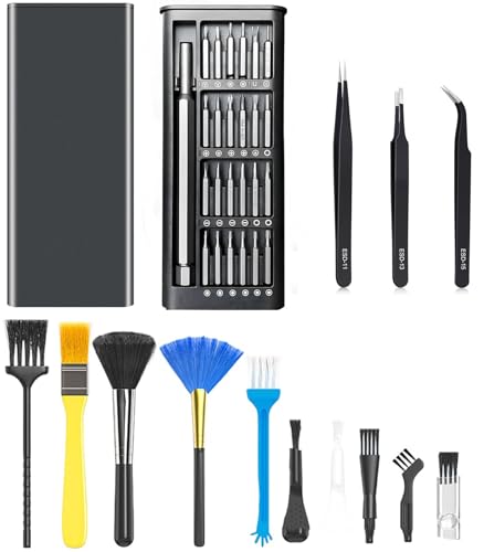 Professional Small Precision Screwdriver Set, 39 Pieces, with Anti-Static tweezers, keyboard brush cleaner kit, Magnetic Electronics Repair Kit for Phone, Computer, Watch, Glasses.