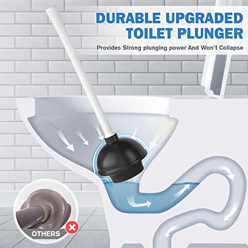 Toilet Plunger and Brush, Bowl Brush and Heavy Duty Toilet Plunger Set with Ventilated Holder, 2-in-1 Bathroom Cleaning Combo with Modern Caddy Stand for 5.7-inch Toilet Drain(White, 2 Set) - color: White