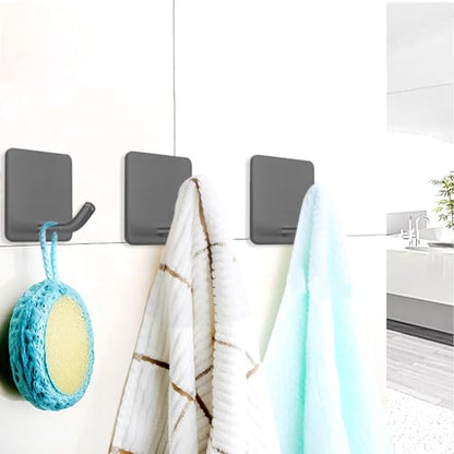FOTYRIG Adhesive Towel Hooks Stick on Towel Hanger Wall Hooks Waterproof Stainless Steel Sticky Hooks for Hanging Bathroom Kitchen Home Grey -4 Packs - color: Gray