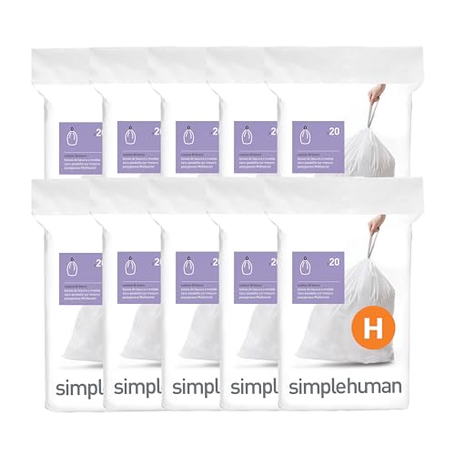simplehuman Code H 200 Count Custom Fit Liners, Drawstring Kitchen Trash Bags, One-by-One Mess-Free Dispense, Extra Thick & Double Seamed, 50% PCR Plastic, 30-35 Liter / 8-9 Gallon, White - size: 200 Count (Pack of 1)
