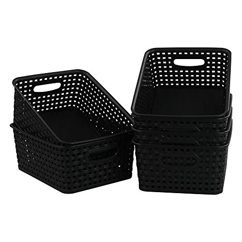 Kiddream Set of 6 Plastic Weave Storage Basket Pantry Organizing Bin (black) - color: black