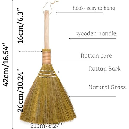 Set of 2 Vietnamese Soft Bristle Brooms, Asian Straw Broom for Kid, Decorative Broom 16.54 inch - style: 16.5in
