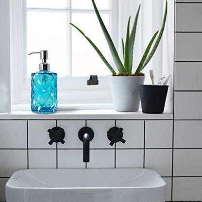 JASAI Diamond Design Soap Dispenser with 304 Rust Proof Stainless Steel Soap Pump, 12 Ounce Kitchen Soap Dispenser for Bathroom, Hand Soap, Dish Soap (Clear Blue). - color: Blue