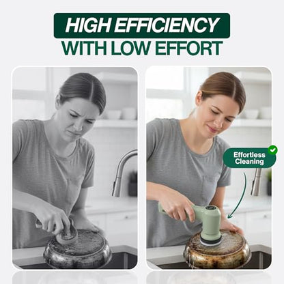 SonicPower Electric Spin Scrubber – Handheld & Ergonomic, IPX7 Waterproof, 4 Multi-Purpose Brush Heads, Long-Lasting Rechargeable Battery – Cleans Dishes, Bathroom, Tile, Grout & Kitchen (Sage) - color: Sage