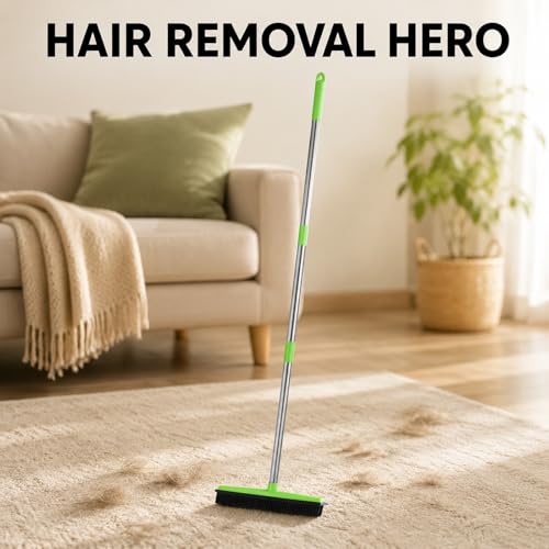 Carpet Rake for Pet Hair Removal, Rubber Broom Cleaning Brush, Telescopic Floor Broom, Pink, Adjustable Length - Multi - Functional, Non - Stick Hair Removal, Ideal for Home and (Green) - color: Green