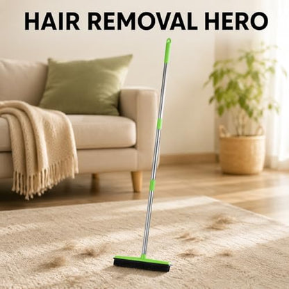 Carpet Rake for Pet Hair Removal, Rubber Broom Cleaning Brush, Telescopic Floor Broom, Pink, Adjustable Length - Multi - Functional, Non - Stick Hair Removal, Ideal for Home and (Green) - color: Green