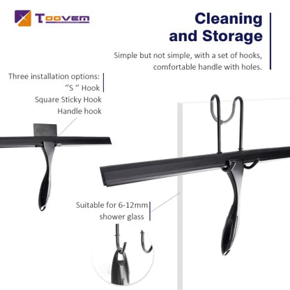 14'' Shower Squeegee, TOOVEM Squeegee for Shower Glass Door for Glass Doors, Windows, Bathroom, Car Windshield, Black - style: Black 14 inch