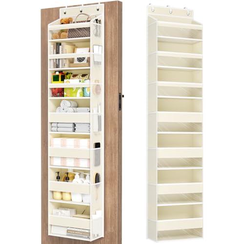 Mefirt Over The Door Organizer, 7 Tier Door Hanging Organizers with 7 Large Pockets 14 Side Pockets, Behind Door Storage Hanging Shelves for Closet Bathroom Bedroom Nursery - color: Beige, size: 7-Tier