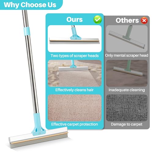 JOYMOOP Carpet Rake for Pet Hair Removal, 63" Adjustable Long Handle Pet Hair Remover, Reusable Cat Dog Hair Carpet Rake with Metal and Silicone Scraper for Rug, Sofa, Cloth - size: 1 PCS[1 Long Handle]