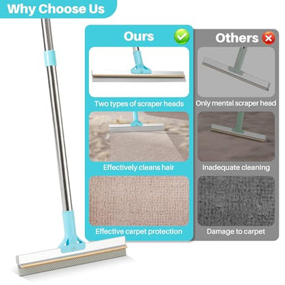 JOYMOOP Carpet Rake for Pet Hair Removal, 63" Adjustable Long Handle Pet Hair Remover, Reusable Cat Dog Hair Carpet Rake with Metal and Silicone Scraper for Rug, Sofa, Cloth - size: 1 PCS[1 Long Handle]