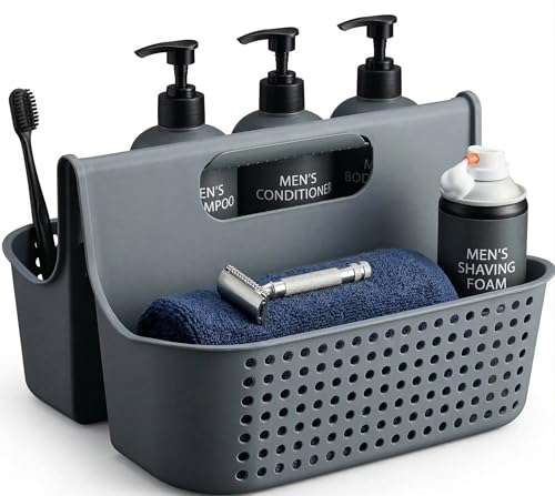 Haundry Portable Shower Caddy Basket, 2 Compartments Plastic Cleaning Caddy Organizer, Large Storage Tote with Handle for Bathroom, College, Dorm Room Essentials, Grey - color: Dark gray