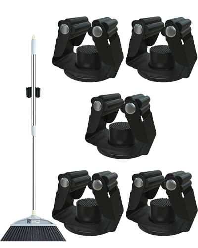 Magnetic Broom Holder, Steel Mop Mount No Drilling Magnetic Holder for Garage Tools, Anti-Slip Utility Mount for Garage, Kitchen, Laundry Tools Organizer and Management - 5 Pack/Black - size: 5 pack-Black