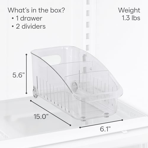 YouCopia RollOut Fridge Drawer 6", BPA-Free Clear Rolling Refrigerator Organizer Bin with Adjustable Dividers and Handles for Produce, Food, Meal and Snack Storage - size: 6" Wide