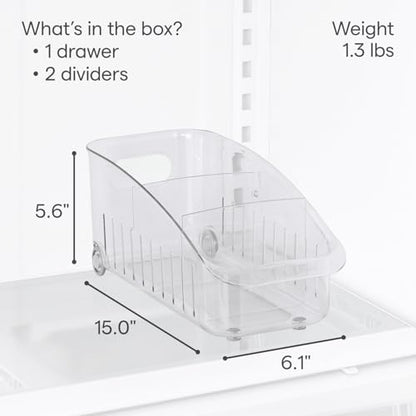 YouCopia RollOut Fridge Drawer 6", BPA-Free Clear Rolling Refrigerator Organizer Bin with Adjustable Dividers and Handles for Produce, Food, Meal and Snack Storage - size: 6" Wide