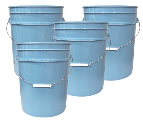 House Naturals 5 Gallon Premium HPDE Plastic Bucket - Made in USA Food Grade Storage Container, BPA Free All Purpose Pail (4, Light Blue) - color: Light Blue