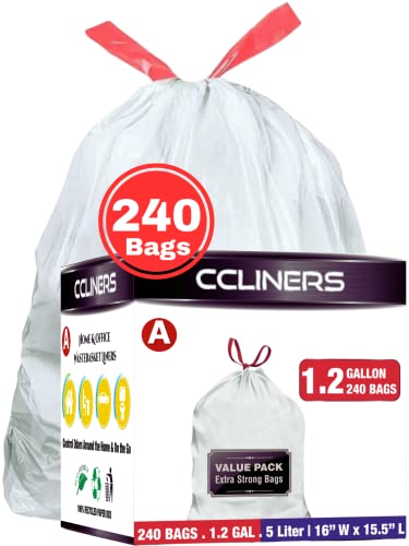 1.2 Gallon (240 Bags) Small White Drawstring Trash Bags Code A 4.5 Liter Bathroom Mini Garbage Bags 1 Gallon Wastebasket Can Liners for Home Office Bins, 240 Count