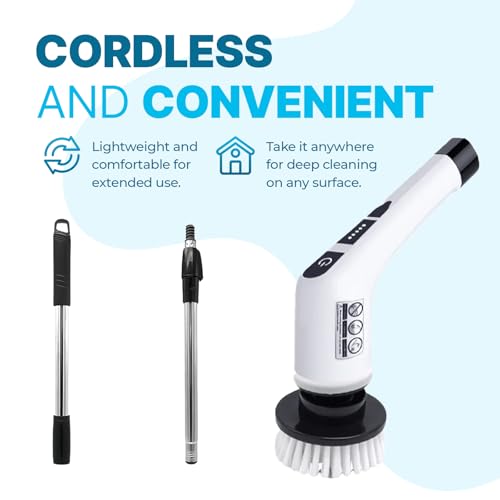 PURSONIC Cordless Rechargeable Power Scrubber Brush with 7 Heads - Extendable & Versatile for Effortless Cleaning