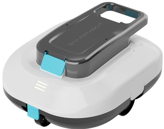STARRYBOT Cordless Robotic Pool Cleaner with Dual high-Efficiency Motors Delivers Strong Suction, Smart Self-Parking,Smart LED Indicator,Pool Vacuum for Above-Ground Flat Pool up to 900 Sq.ft(White) - color: White