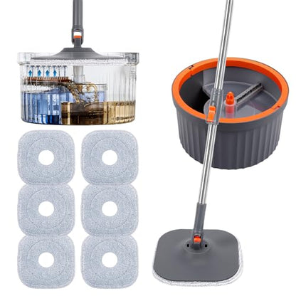 Chabatree Mop and Bucket Set，Spin Mop and Bucket Set with Separate Dirty and Clean Water，6 Replaceable Mop Pads，Deep-Cleaning Mops for Floors, Versatile Mops for Walls - size: Mop Set with 6 Pads