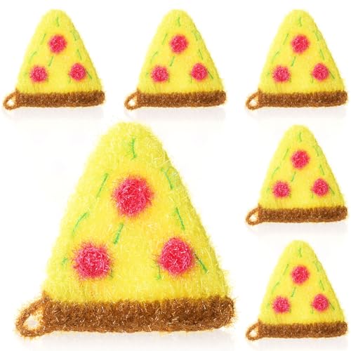 Breling 6 Pieces Pizza Shape Dish Sponge Dual Sided Non Scratch Dish Washing Scrubbers, Reusable Household Cleaning Kitchen Tools for Dishwashing Washing Dishes Cookware - style: Pizza