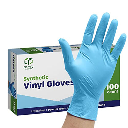 Comfy Package Synthetic Vinyl Blend Disposable Plastic Gloves Non-Sterile, Powder & Latex Free - size: Large