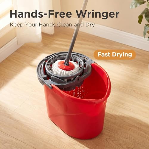 2.5 Gallon Mop Bucket with Built-in Wringer, Hands-Free Mop Bucket for Floor Cleaning, Compact Cleaning Bucket with Pour Spout and Comfort Grip Handle, Heavy-Duty Mop Wringer Bucket, Red