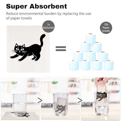 5 Pcs Cartoon Kitten Swedish Dishcloths, Cat Lover Swedish Dishcloth, Artistic Dish Cloths for Drying Dishes, Reusable Cleaning Cloths, Housewarming Gifts for Women 2 - color: Lm 04234