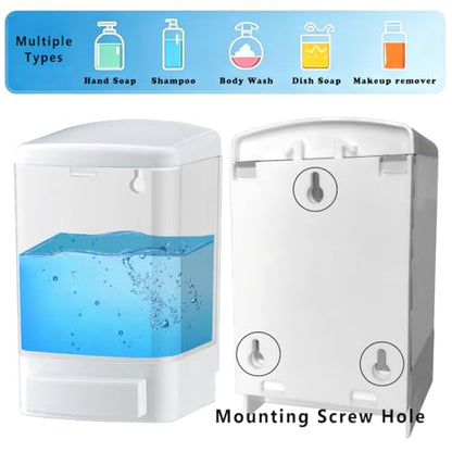 Manual Soap Dispenser Bathroom Kitchen Wall Mounted Commercial Soap Dispenser for Liquid Containers Shampoo Gel Chamber Plastic - (33.8 oz) 1000ml - color: White&transparent