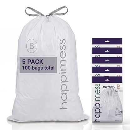 happimess 5.3 Gallon (20L) Drawstring Trash Bags, Unscented, Clear, Heavy Duty LDPE Liners for Kitchen and Household, Custom Fit 100 Count (5 Packs of 20 Liners) HPM3000B-C-5SET - color: Clear, size: 100 Count (Pack of 1)