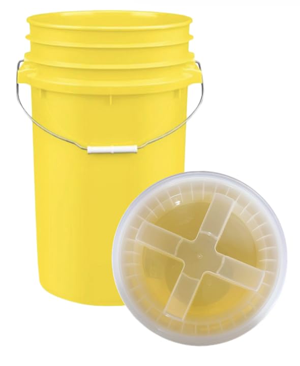 House Naturals Plastic Food Grade Made in USA Bucket with lid, Large 7 Gallon Container Comes with Screw On Lid (1, Yellow with Clear lid) - color: Yellow With Clear Lid