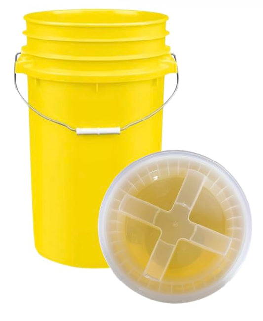 House Naturals Plastic Food Grade Made in USA Bucket with lid, Large 7 Gallon Container Comes with Screw On Lid (1, Yellow with Clear lid) - color: Yellow With Clear Lid